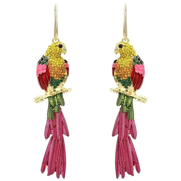 Zara Pink Tropical Bird Earrings - Picture 4 of 6